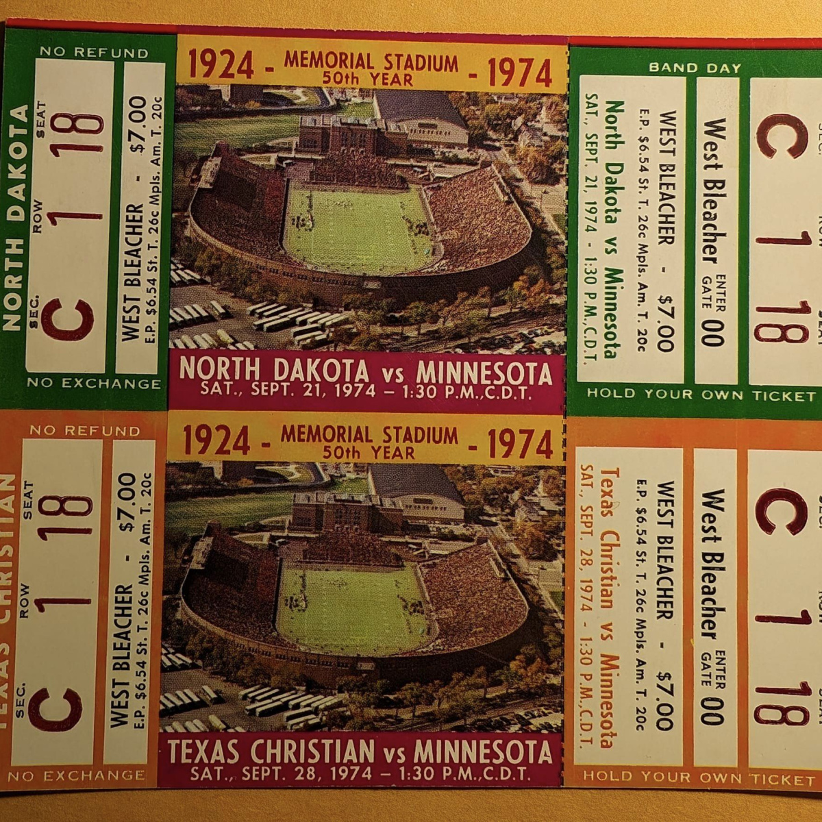 1974 Minnesota Golden Gophers vs North Dakota Fighting Hawks & Texas Christian Horned Frogs