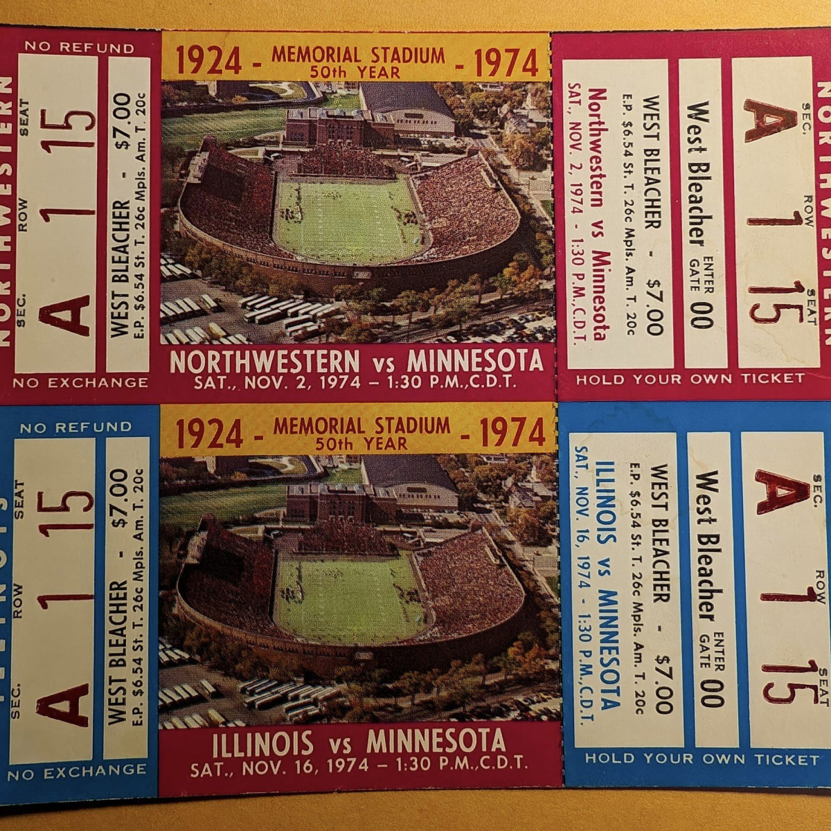 1974 Minnesota Golden Gophers vs Northwestern Wildcats & Illinois Fighting Illini